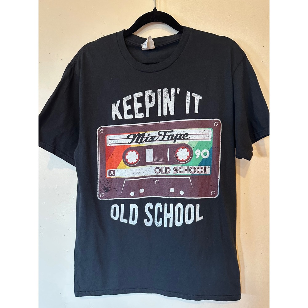 Port & Company Keepin It Old School Mix Tape Graphic T-Shirt Black Medium Retro